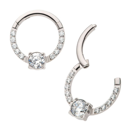 Invictus Titanium with 1mm CNC Set Full Clear CZ & Big Round CZ Front Facing Hinged Segment Clicker