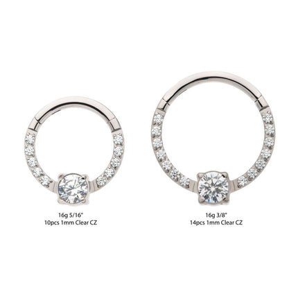 Invictus Titanium with 1mm CNC Set Full Clear CZ & Big Round CZ Front Facing Hinged Segment Clicker