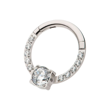 Invictus Titanium with 1mm CNC Set Full Clear CZ & Big Round CZ Front Facing Hinged Segment Clicker