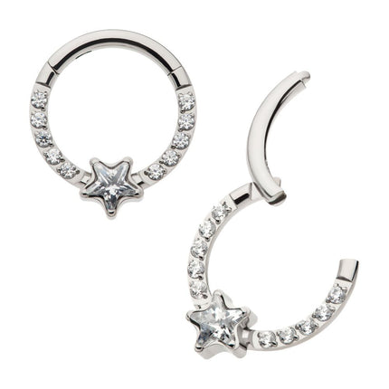 Invictus Titanium with 1mm CNC Set Full Clear CZ & Big Star CZ Front Facing Hinged Segment Clicker