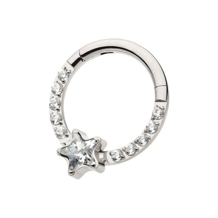 Invictus Titanium with 1mm CNC Set Full Clear CZ & Big Star CZ Front Facing Hinged Segment Clicker