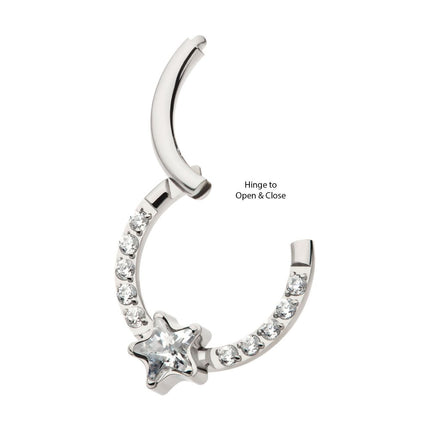 Invictus Titanium with 1mm CNC Set Full Clear CZ & Big Star CZ Front Facing Hinged Segment Clicker