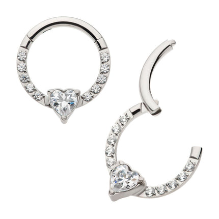 Invictus Titanium with 1mm CNC Set Full Clear CZ & Big Heart CZ Front Facing Hinged Segment Clicker