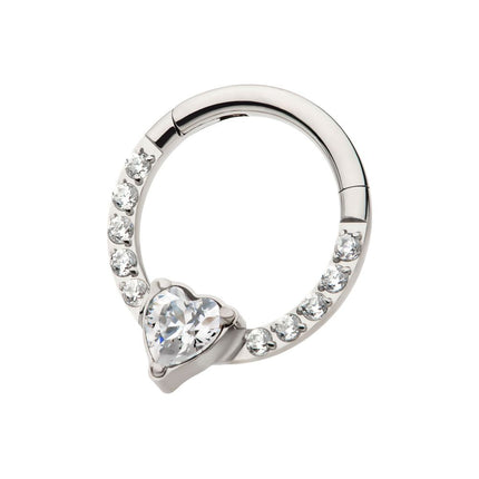 Invictus Titanium with 1mm CNC Set Full Clear CZ & Big Heart CZ Front Facing Hinged Segment Clicker
