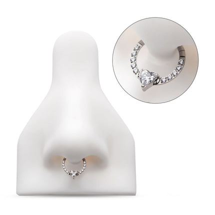 Invictus Titanium with 1mm CNC Set Full Clear CZ & Big Heart CZ Front Facing Hinged Segment Clicker