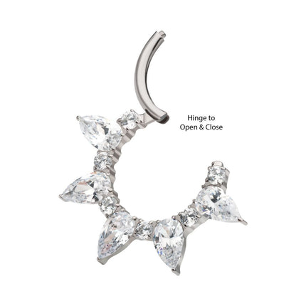Invictus Titanium Clustered Prong Set Round & Teardrop CZ Front Facing Hinged Segment Clicker
