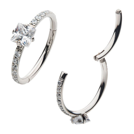 Invictus Titanium with Centerpiece Prong Set Square Clear CZ Eternity Side Facing Hinged Segment Clicker