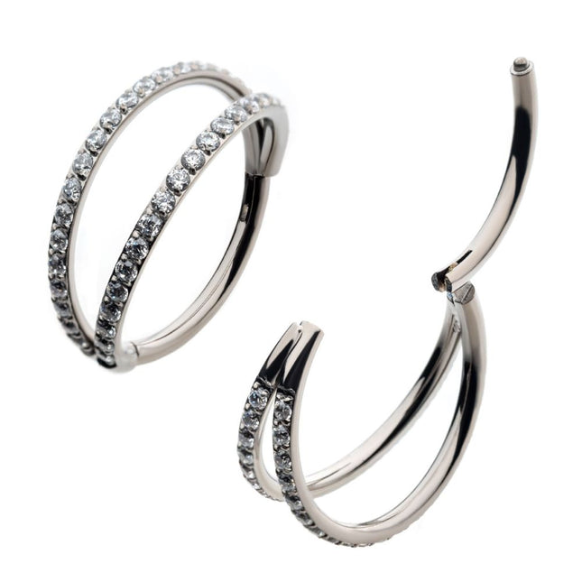 Invictus Titanium Double Hoop with CNC Set 1mm Eternity Gem Side Facing Hinged Segment Clicker