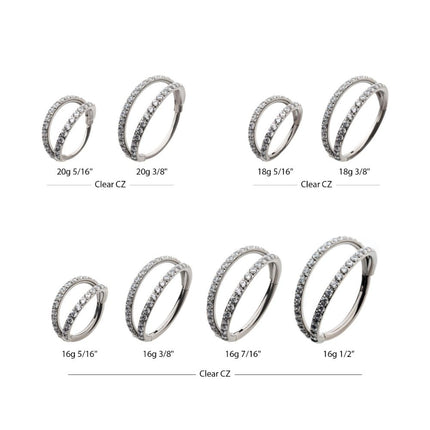 Invictus Titanium Double Hoop with CNC Set 1mm Eternity Gem Side Facing Hinged Segment Clicker