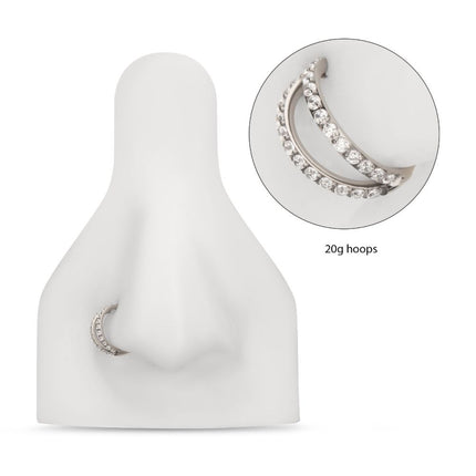 Invictus Titanium Double Hoop with CNC Set 1mm Eternity Gem Side Facing Hinged Segment Clicker