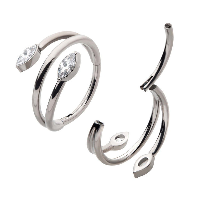 Invictus Titanium Double Ended Twist Side Facing Hinged Segment Clicker with Marquise CZ