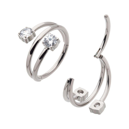 Invictus Titanium Double Ended Twist Side Facing Hinged Segment Clicker with Round CZ
