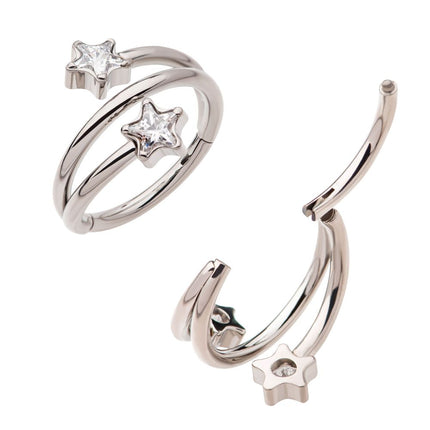 Invictus Titanium Double Ended Twist Side Facing Hinged Segment Clicker with Star CZ