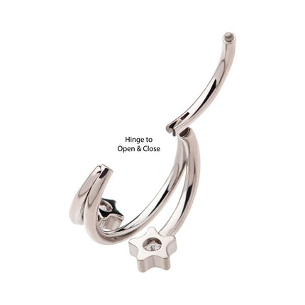 Invictus Titanium Double Ended Twist Side Facing Hinged Segment Clicker with Star CZ