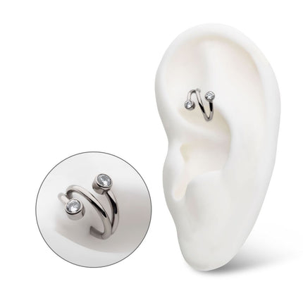 Invictus Titanium Double Ended Twist Side Facing Hinged Segment Clicker with Bezel Set Clear CZ