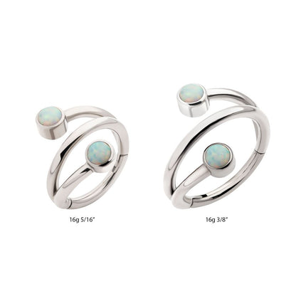 Invictus Titanium Double Ended Twist Side Facing Hinged Segment Clicker with Bezel Set White Opal