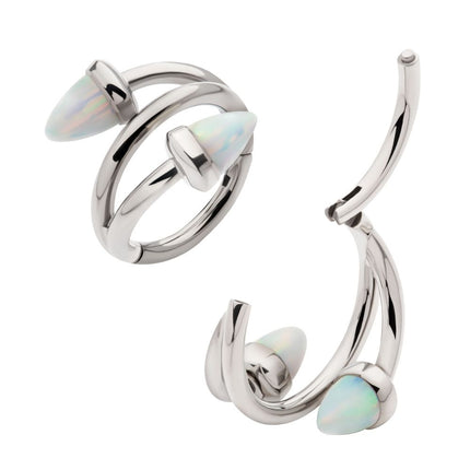 Invictus Titanium Double Ended Twist Side Facing Hinged Segment Clicker with Spike White Opal