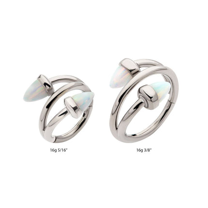 Invictus Titanium Double Ended Twist Side Facing Hinged Segment Clicker with Spike White Opal