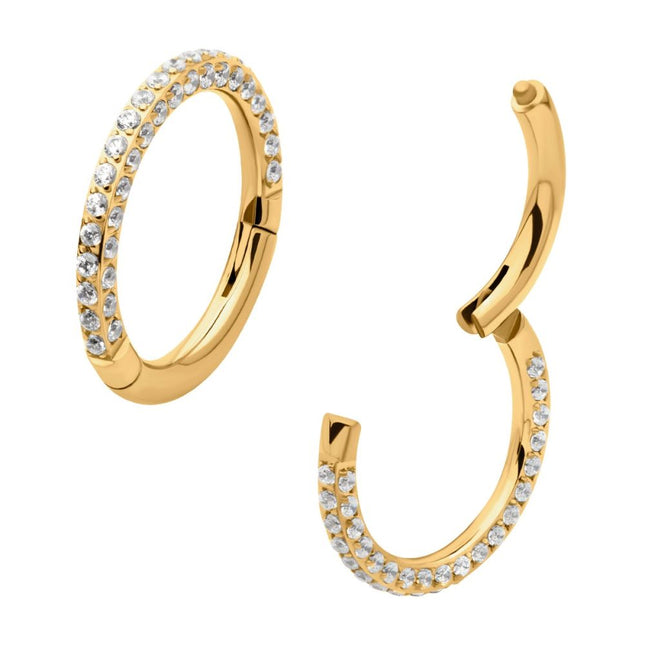 Invictus 24Kt Gold PVD Titanium 3-Row 0.8mm Pave Gem Hinged Segment Clicker