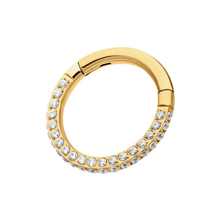 Invictus 24Kt Gold PVD Titanium 3-Row 0.8mm Pave Gem Hinged Segment Clicker