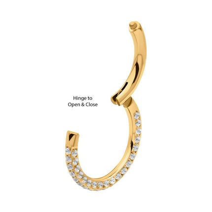 Invictus 24Kt Gold PVD Titanium 3-Row 0.8mm Pave Gem Hinged Segment Clicker