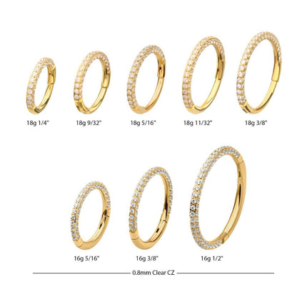Invictus 24Kt Gold PVD Titanium 3-Row 0.8mm Pave Gem Hinged Segment Clicker