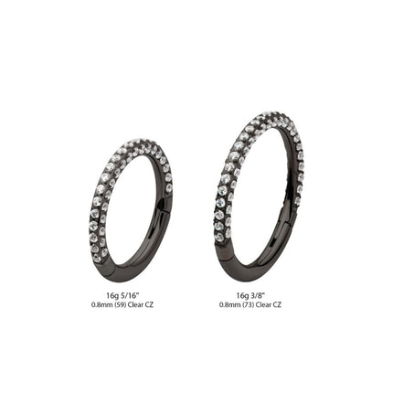 Invictus Black PVD Titanium 3 Row Pave Set 0.8mm Round Gem Hinged Segment Clicker