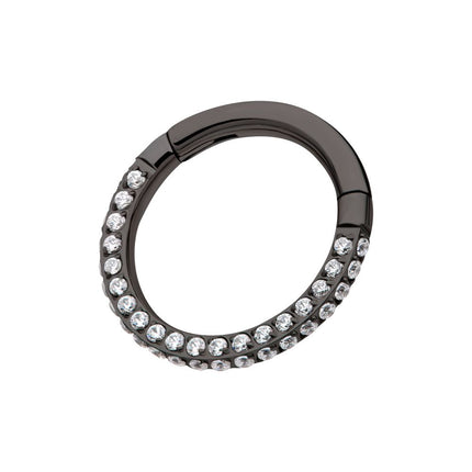Invictus Black PVD Titanium 3 Row Pave Set 0.8mm Round Gem Hinged Segment Clicker