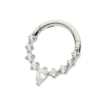 Invictus Titanium 9-Cluster Prong Set Round & Teardrop CZ Front Facing Hinged Segment Clicker