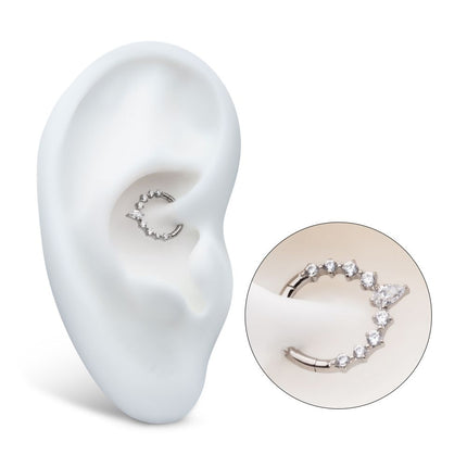 Invictus Titanium 9-Cluster Prong Set Round & Teardrop CZ Front Facing Hinged Segment Clicker