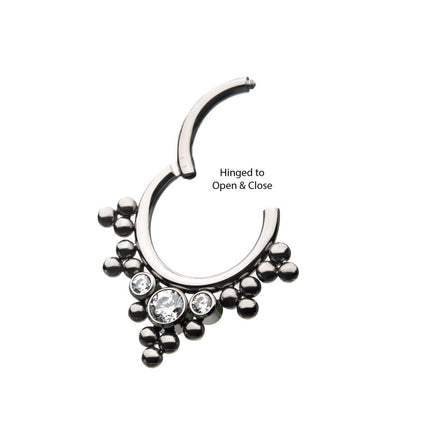 Invictus Titanium with 3 Cluster Bezel Set CZ/Opal & Trio Beads V-Shape Front Facing Hinged Segment Clicker