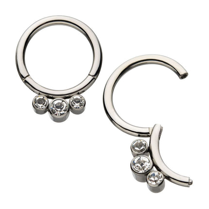 Invictus Titanium Petite 3 Bezel Set Swarovski Crystal Set On Hinged Segment Clicker