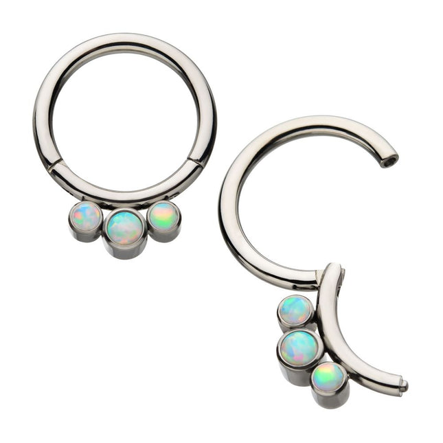 Invictus Titanium Petite 3 Bezel Set White Opal Stones Set On  Hinged Segment Clicker