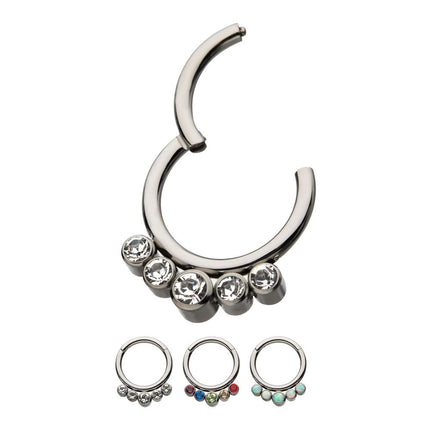 Invictus Titanium with 5 Cluster Petite Bezel Set Swarovski Crystal/Opal Front Facing Hinged Segment Clicker