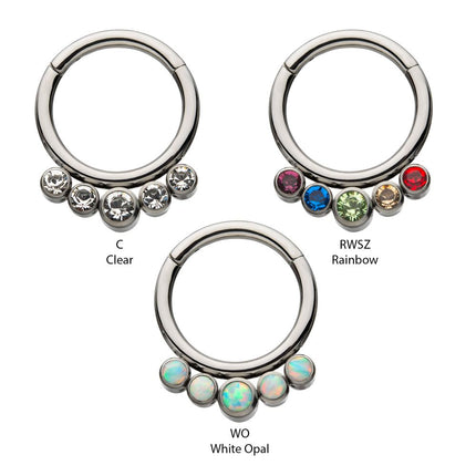 Invictus Titanium with 5 Cluster Petite Bezel Set Swarovski Crystal/Opal Front Facing Hinged Segment Clicker