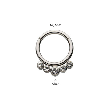 Invictus Titanium with 5 Cluster Petite Bezel Set Swarovski Crystal/Opal Front Facing Hinged Segment Clicker