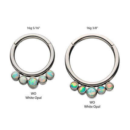 Invictus Titanium with 5 Cluster Petite Bezel Set Swarovski Crystal/Opal Front Facing Hinged Segment Clicker