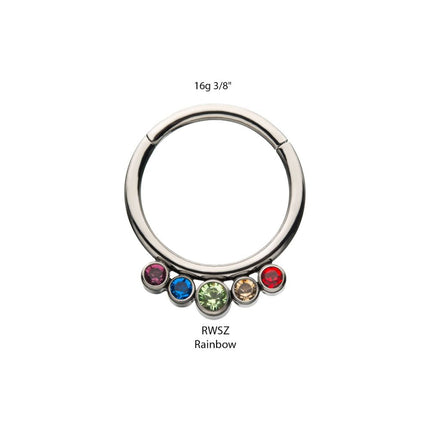 Invictus Titanium with 5 Cluster Petite Bezel Set Swarovski Crystal/Opal Front Facing Hinged Segment Clicker