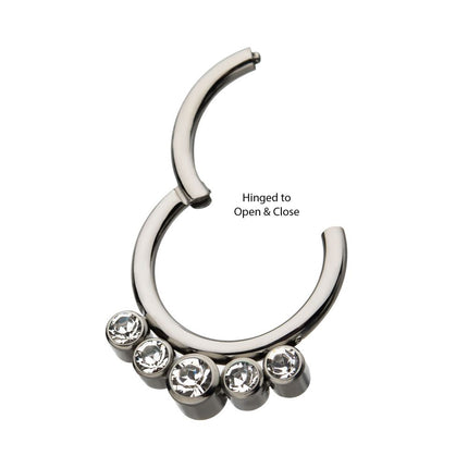 Invictus Titanium with 5 Cluster Petite Bezel Set Swarovski Crystal/Opal Front Facing Hinged Segment Clicker
