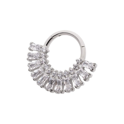 Invictus Titanium Prong Set Baguette & Round Gem Cluster Fan Front Facing Hinged Segment Clickers