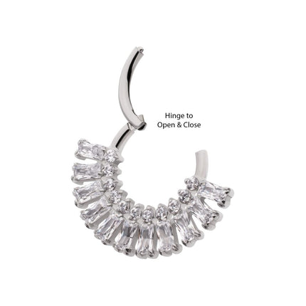 Invictus Titanium Prong Set Baguette & Round Gem Cluster Fan Front Facing Hinged Segment Clickers
