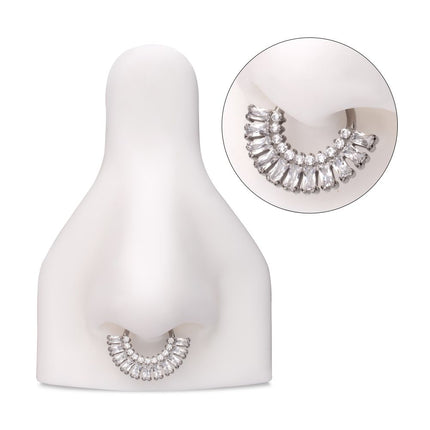 Invictus Titanium Prong Set Baguette & Round Gem Cluster Fan Front Facing Hinged Segment Clickers