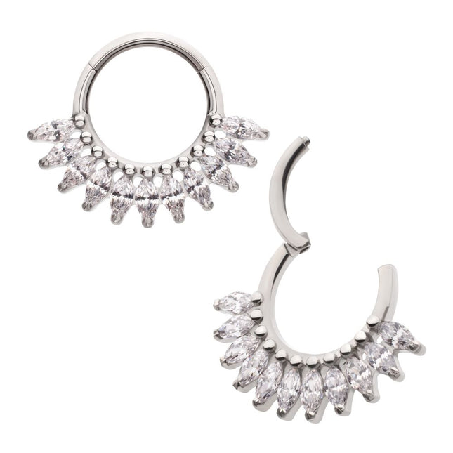 Invictus Titanium Prong Set Marquise Gem Cluster Fan Front Facing Hinged Segment Clicker