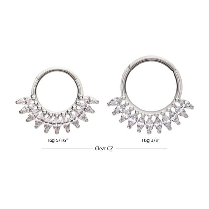 Invictus Titanium Prong Set Marquise Gem Cluster Fan Front Facing Hinged Segment Clicker