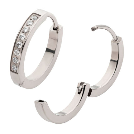 Invictus 20g Titanium Clear CZ Hinged Huggie Earrings