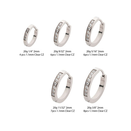 Invictus 20g Titanium Clear CZ Hinged Huggie Earrings
