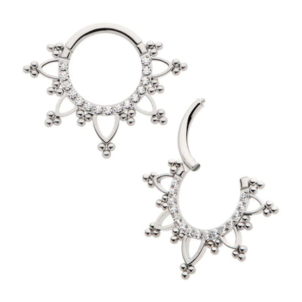 Invictus Titanium Pave Set Round CZ with Tri Beads Front Facing Hinged Segment Clicker