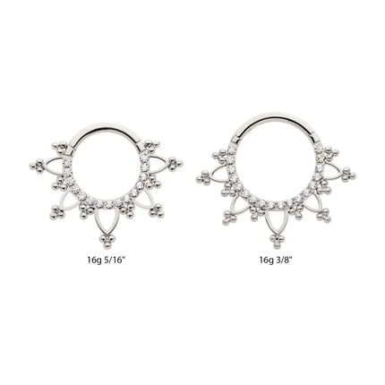 Invictus Titanium Pave Set Round CZ with Tri Beads Front Facing Hinged Segment Clicker