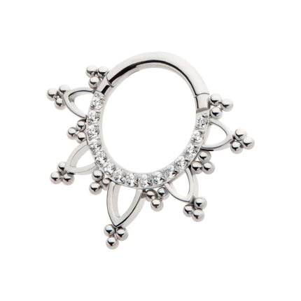 Invictus Titanium Pave Set Round CZ with Tri Beads Front Facing Hinged Segment Clicker