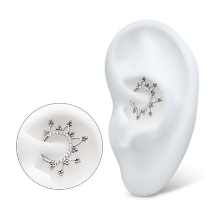 Invictus Titanium Pave Set Round CZ with Tri Beads Front Facing Hinged Segment Clicker